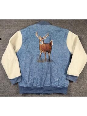 Vintage 90s Fruit of the Look Denim Bomber Jacket Deer Buck Men’s Medium Hunting
